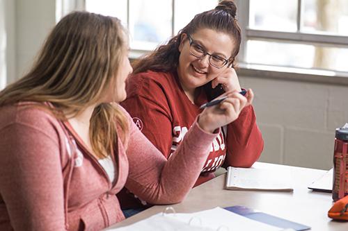 two students talking